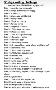 the 30 days writing challenge is shown in black and white, with words above it