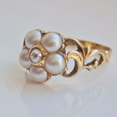 Pearl Filigree Ring, Engagement Pearl Ring, Georgian Ring Engagement, Vintage Ring Engagement, Gold And Pearl Ring, Vintage Pearl Engagement Ring, Wedding Rings With Pearls, Bridgerton Ring, 1800 Jewelry