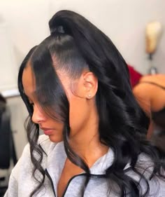 Updos For Medium Length Hair Prom Ponytail, Quick Weave Hairstyles Bundles, Curled Hair With Bubble Braid, Barbie Ponytail With Color, Ponytail With Curtain Bangs Black Women, 8th Grade Prom Hairstyles, Half Up And Down Hairstyles Black Women, Ponytail With Two Bangs, Slick Hairstyles Baddie