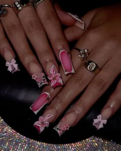 Flowers Coquette, Acrylic Nail Set, Long Acrylic Nail Designs, Acrylic Nails Ideas, Girly Acrylic, Nails Coffin Short, Acrylic Nail Ideas