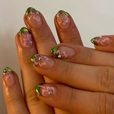 Chrome Tips, Chrome French, Hand Painted Nails, Nails Gel Nails, Nails Yellow, Custom Press On Nails, London Nails, Painted Nails, Green Chrome