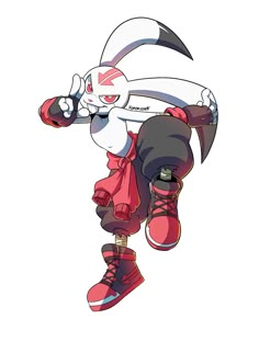 an image of a cartoon character in red and white clothes with long hair holding a baseball bat