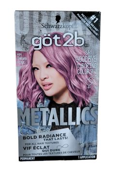 NEW Schwarzkopf GOT2b Metallics Permanent Hair Color, M84 Sakura Pink For a multi-dimensional metallic look Head-turning radiance and anti-fading effect for permanent hair dye that lasts. Formulated with metallicshine booster for cool, shimmering tones. Include: 1 tube color cream, 1 application bottle with developer lotion, 1 tube color after treatment, 1 pair of gloves, and 1 instruction leaflet. SAVE UP TO 5% WHEN YOU BUY MORE ALL ITEMS ARE FROM A SMOKE-FREE AND PET-FREE ENVIRONMENT  FAST SAM Best Pink Hair Dye, Got2b Metallics, Hair Dye Products, Metallic Hair Color, Schwarzkopf Got2b, Pink Hair Dye, Pink Dye, Light Blonde Hair, Permanent Hair Dye