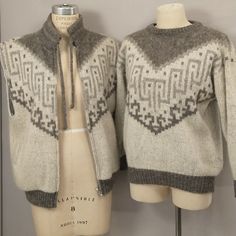 Fabulous Vintage Icelandic Sweater Set. Zip Up Lined Vest, Front Pockets And A Crew Neck Pullover Sweater. Both Marked Sm But Please Go By Measurements, Run Large. Condition Very Good, No Holes, Excess Wear Or Damage. Vest Lining Has Two Small Spots, See Close Up Pic. Vest 27" Long, Shoulders 21", Pit To Pit 22", Hem 32" With Stretch. Deep Armholes And High Neck With Tie. Sweater - Length 25", Pit To Pit 20.5", Center Of Neck To Wrist 30.5". Hard To Find These Sets Intact And Still Together. Qua Icelandic Wool Sweaters, Still Together, Icelandic Sweaters, Tie Sweater, Vest Set, Heather Brown, Sweater Set, Vintage Sweaters, Wool Sweater