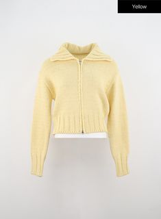 oversized-zip-up-knit-sweater-in330 / Yellow Yellow Sweater, Gray Light, Detail Shop, Zip Up Sweater, Blue Dark, Neck Collar, Body Size, Light Beige, Yellow Blue