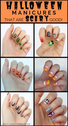 Gel Manicure Halloween, Halloween Nail Art Designs Easy, Cute Simple Halloween Nail Designs, Halloween Gel Nails Designs Short, Easy Halloween Nail Designs For Short Nails, Halloween Fingernails Designs, Easy Diy Halloween Nails, Kids Halloween Nail Designs, Halloween Dip Nails Ideas Short