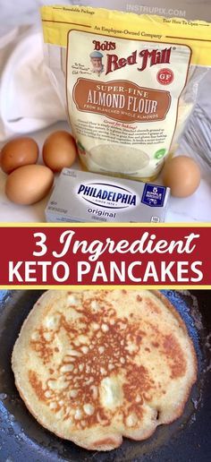 three ingredient keto pancakes in a cast iron skillet