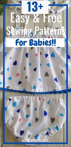 an easy and free sewing pattern for baby's swimsuits with hearts on it