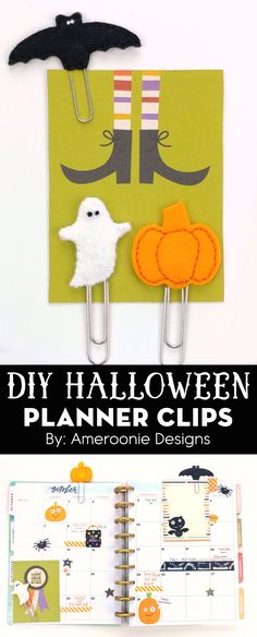 a halloween planner with two clips attached to it