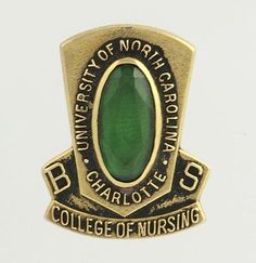 UNC-Charlotte-College-of-Nursing-Badge-10k-Yellow-Gold-Syn-Green-Spinel-BS Nursing Major, Unc Charlotte, Nursing Badge