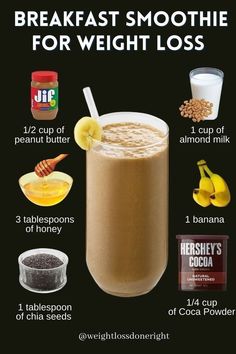 Breakfast smoothie for weight loss #smoothie #smoothiediet #smoothies #smoothiebreakfast #recipes #weightloss Break Fast