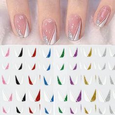 French Nail Stickers Fingernail Designs Art Sticker Decals Abstract Lines 1Sheet Glitter French Nails, Nail Art French, Line Nail Art, Fingernail Designs, Nail Stickers Decals, Nail Art Stickers Decals, French Nail Art, Manicure Tips