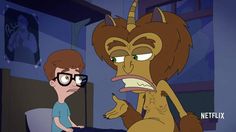 a cartoon character with glasses talking to another person in front of a tv screen that says yeah at the time, it seemed funny