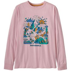 evo.com | Patagonia T-Shirts > Regular Fit Neither slim nor oversized. 4.7oz 100% Regenerative Organic Certified™ Cotton Jersey | Kid's Patagonia Regenerative Long-Sleeve Organic Cotton Graphic T-Shirt 2024 - Medium Pink Patagonia Shirt, Free Fair, Patagonia Outdoor, Patagonia Long Sleeve, Patagonia Kids, Patagonia Shirts, Outdoor Store, Outdoor Apparel, Graphic Shirts