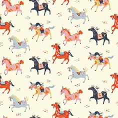 an image of a pattern with horses on the back and pink, blue, yellow, orange, and black colors