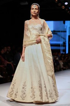 Hand embroidered Lehenga Set Anarkali Beige Lehenga With Intricate Embroidery, Beige Anarkali Lehenga With Traditional Drape, Anarkali Beige Lehenga With Sheer Dupatta, Gold Bollywood Chanderi Gown, Aza Fashion Outfits 2022 Lehenga, Indian Dress, Rimple And Harpreet Narula, Party Dresses, Raw Silk Lehenga