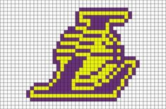 a cross stitch pattern with a purple and yellow boot on the bottom, in squares