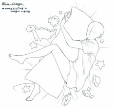 a drawing of a woman holding a stuffed animal in her arms with stars on it