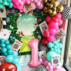 a birthday party with balloons and decorations