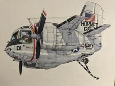 a drawing of an airplane with the american flag on it