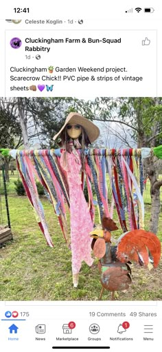 an image of a woman in a pink dress and hat hanging from a clothes line