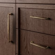 a close up of a drawer with brass handles