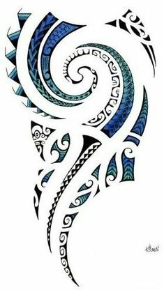 an abstract tattoo design with blue and white colors