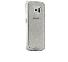 the back of a silver samsung s6 phone case on a white background with an empty space for text