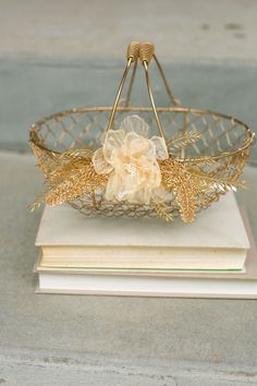 a basket that is sitting on top of a book