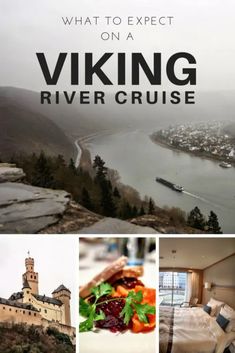 a collage of photos with the words viking river cruise in black and white text