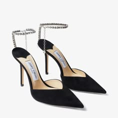 Black Suede Pumps with Crystal Embellishment | SAEDA 100 | Spring Summer 2021 | JIMMY CHOO Jimmy Choo Saeda 100, Jimmy Choo Saeda, Black Suede Pumps, Jimmy Choo Shoes, Suede Pumps, Dream Shoes