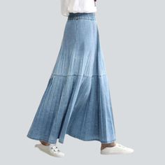 Introducing our bohemian pleated denim skirt from the 2023 Spring-Summer Collection. the perfect blend of boho and fashion!Why It's Your Must-HaveThis skirt is the perfect embodiment of chic boho style. Crafted with a folded design and a elongated length. it exudes an effortless elegance. while the ornamented detailing adds a touch of femininity. The high-waisted form and rubber closure provide a comfortable fit and a look that's sure to turn heads.Key Highlights: Bohemian Beauty: Capture the ti Casual Non-stretch Denim Skirt For Summer, Spring Casual Non-stretch Denim Skirt, Casual Non-stretch Denim Skirt For Spring, Summer Non-stretch Denim Skirt, Non-stretch Denim Skirt For Summer, Casual Maxi Skirt With Elastic Waistband For Summer, Spring Wide-leg Maxi Skirt, Medium Wash Cotton Flared Skirt, Denim Blue Skirt For Summer