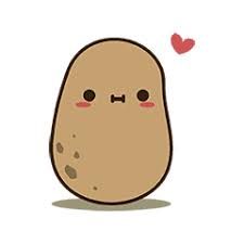 a cartoon potato with hearts on its eyes