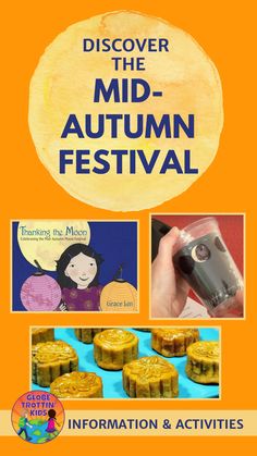 an advertisement for the mid - autumn festival with images of pumpkins and other items