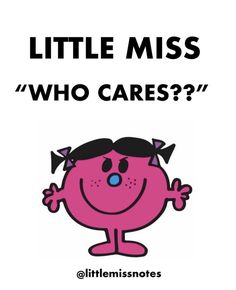 a pink cartoon character with the words little miss disociates while driving on it