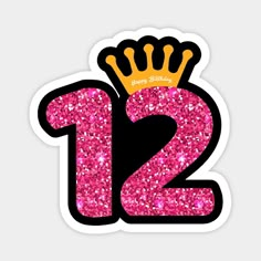 the number twenty two with a crown on it's head is shown in pink glitter