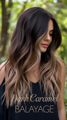 Achieve a timeless look with this stunning Dark Caramel Balayage style for 2025. The soft transitions between dark roots and caramel tones create a natural, dimensional effect, perfect for any season. Whether you're embracing a relaxed, boho vibe or a polished, sophisticated look, this balayage idea offers versatility and charm. Save this pin for your next salon appointment! 🍁💇‍♀️ #CaramelBalayage #HairColorTrends #BalayageLove #2025Hair Black To Brown Hair Balayage, Dark Brown Hair Carmel Hilights, Honey Bayalage Dark Hair, Cobra Balayage, Caramel Brown Hair Balayage, Dark Brown Hair With Caramel Lowlights, Caramel Mocha Balayage, Black Hair With Golden Highlights, Dark Hair Ombre Balayage