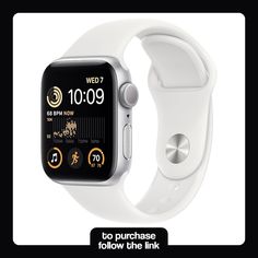 an apple watch with the text, to purchase follow the link on it's screen