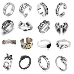 Moon And Sun Rings, Hug Smiley, Frog Rings, Rings Pack, Ring Symbolism, Rings Cute, Rings For Couples, Moon And Star Ring, Open Rings