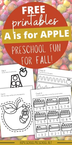 free printables for apple preschool fun for fall with the text overlay that reads,