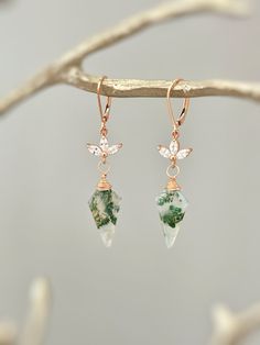 Moss Agate Earrings Dangle Rose Gold Crystal Dangly Silver, Gold, Handmade Boho Jewelry Dainty Raw Gemstone Crystal Earrings, Gift for Mom - Etsy Unique Rose Gold Dangle Jewelry, Agate Drop Earrings Gift, Agate Drop Earrings As A Gift, Agate Drop Earrings For Gift, Nature-inspired Dangle Gemstone Earrings, Nature-inspired Gemstone Dangle Earrings, Nature-inspired Dangle Gemstone Jewelry, Dainty Natural Stone Dangle Earrings, Bohemian Rose Gold Earrings For Gift