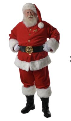 a man dressed as santa claus standing with his hands in his pockets