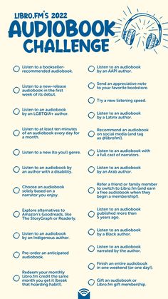 the audio book challenge poster with instructions for listening to headphones and an info sheet