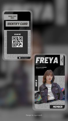 the identity card is designed to look like a woman's face and has a qr code on it