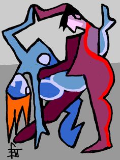 an abstract drawing of a man holding a woman's head with both hands and legs