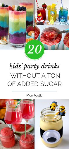 kids'party drinks and desserts with the title overlay reads 20 kids'party drinks without a ton of added sugar