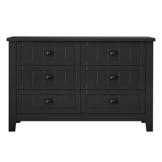 a black dresser with six drawers and two doors