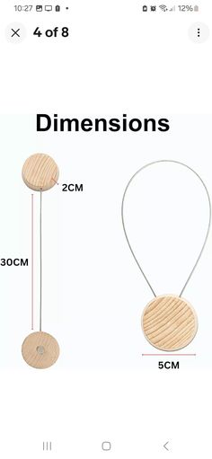 a wooden necklace is shown with measurements for the size and shape, as well as how to measure it