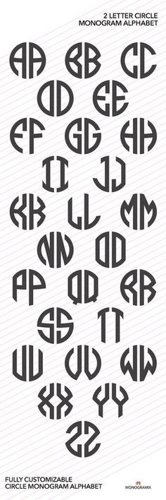 the monogram alphabet is shown in black and white, with letters that appear to be capital