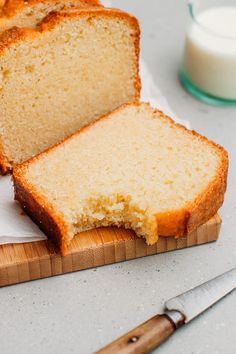 a loaf of cake sitting on top of a cutting board